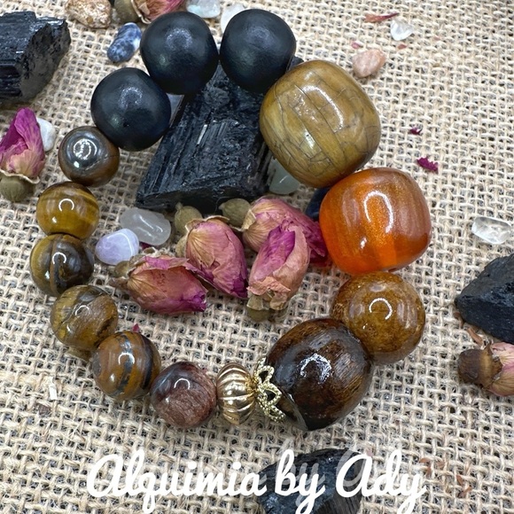 Chunky silver tiger's eye beaded bracelet maximalism - Picture 1 of 1